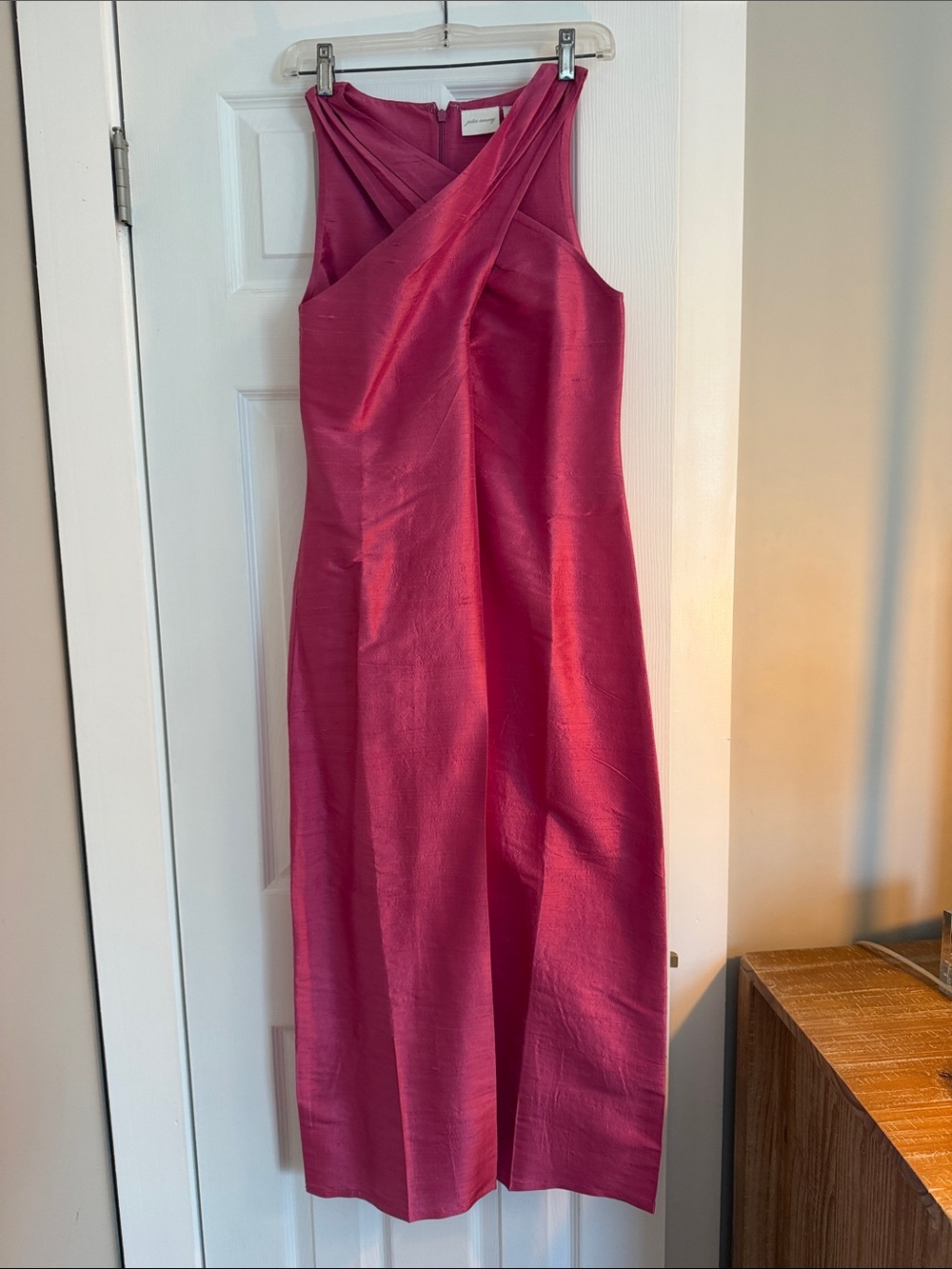 Julia Amory Sleeveless Midi Dress in Vibrant Fuchsia with Cross-Front Detail